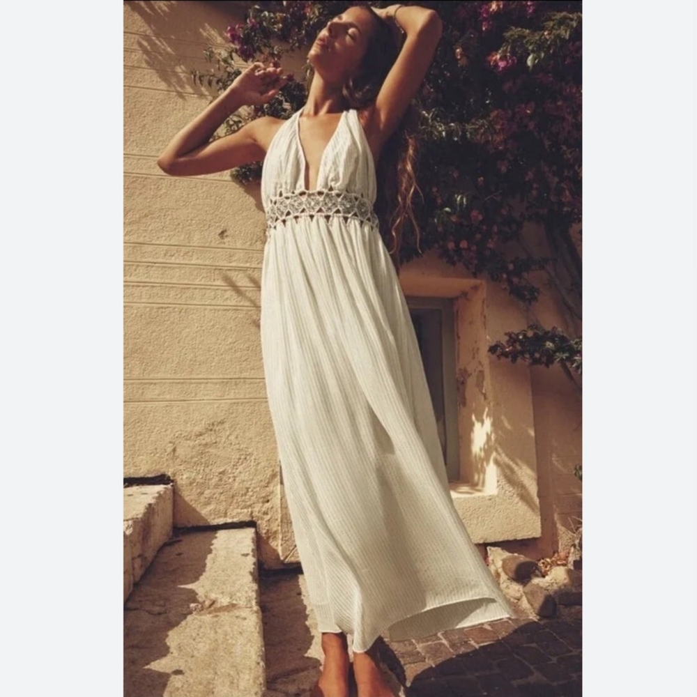 Zara Elegant Off White Gold Embellished Dress XS